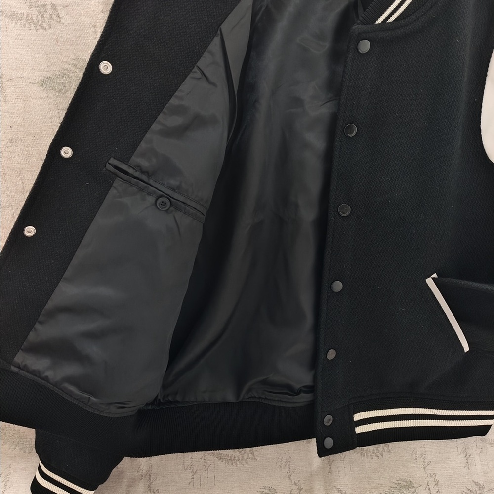 Saint Laurent Black and White Contrast Varsity Bomber Jacket - Picture 4 of 8